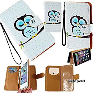 Universal PU Leather Strap Case/Purse/Clutch Fits Apple Samsung LG etc. Owl in A Nap -Small. Magic Sticker Attaches Phone to Wallet. Strong Adhesive/Easy Remove. Fits Models Below: