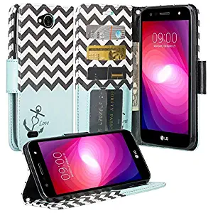 LG X Power 2 Case, LG X Charge Case, LG Fiesta LTE Wrist Strap Flip Folio [Kickstand Feature] Pu Leather Wallet Case with ID&Credit Card Slot For LG X Power 2/LG Fiesta/LG X Charge - Teal Anchor