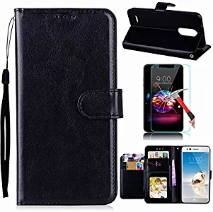 LG Aristo 3/Tribute Empire/Aristo 2/Tribute Dynasty/Zone 4/Fortune 2/K8 2018/Risio 3 Case with Screen Protector, I VIKKLY Premium PU Leather with Kickstand and 5 Card Slot Flip Wallet Case (Black)