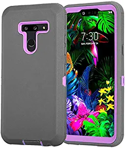 LG G8 Case, LG G8 ThinQ Case, Heavy Duty [with Built-in Screen Protector] Shockproof Hybrid High Impact Resistant Rugged Full-Body Tri-Layer Protective Cover for LG G8 / G8 ThinQ (Grey/Purple)