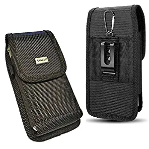AIScell Pouch Holster for Cellphone , Rugged Black Nylon Canvas Carrying Case Metal Belt Clip 2 Way Belt Loop Holster , Compatible for LG K30 , K20 V , K20 Plus with Protective Cover or Naked Phone