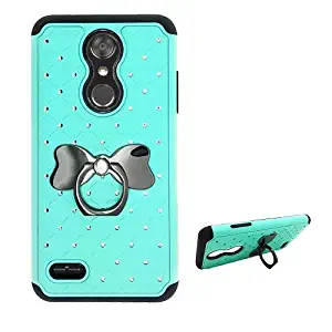 LG K30 Case (T-Mobile), Studded Rhinestone Diamond Bling Cover Case for LG Premier Pro 4G LTE Prepaid Smartphone (L413DL, L413DG) with Bowknot Finger Ring Holder 360° Rotation Ring Stand (Teal)