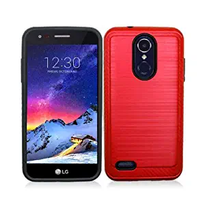 Phone Case for LG Rebel 4, Rebel-2 (Tracfone), Aristo-2 Plus, Fortune 2, Phoenix 4, Phoenix-3 Brush Dual-Layered Cover (Brush Red)