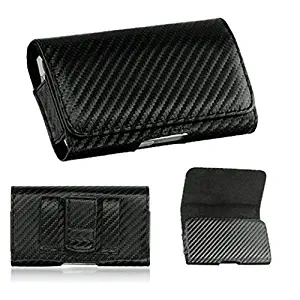 for LG Extravert 2 / Freedom II Black Carbon Fiber Weave Horizontal Leather Carry Case Pouch Belt Clip Duty Holster (By All_Instore)