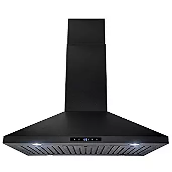AKDY 36" Island Mount Black Painted Stainless Steel Touch Panel Kitchen Range Hood Cooking Fan