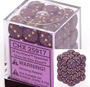 Chessex Dice d6 Sets: Hurricane Speckled - 12mm Six Sided Die (36) Block of Dice