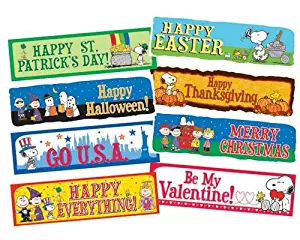 Eureka Peanuts Holidays Bulletin Board Set, Back to School Classroom Decorations, 6.5''x0.1'' x 26'', 8 pc
