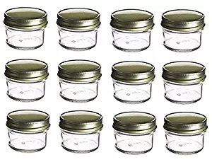 Nakpunar 12 pcs, 4 oz Mason Glass Jars with Gold Lids for Jam, Honey, Wedding Favors, Shower Favors, Baby Foods, Canning, spices