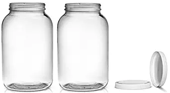2 Pack ~ Wide Mouth 1 Gallon Clear Glass Jar - White Lid with Liner Seal for Fermenting Kombucha / Kefir, Storing and Canning / USDA Approved, Dishwasher Safe
