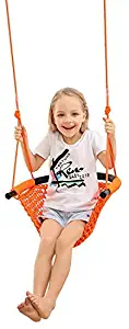 JKsmart Swing Seat for Kids Heavy Duty Rope Play Secure Children Swing Set,Perfect for Indoor,Outdoor,Playground,Home,Tree,with Snap Hooks and Swing Straps,440 lbs Capacity，Orange(Patent Pending)