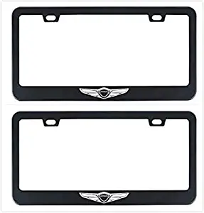 Auggies Black Genesis Sport Coupe 4 Door Black Stainless Steel License Plate Frame Cover Holder Rust Free with Caps and Screws (2)