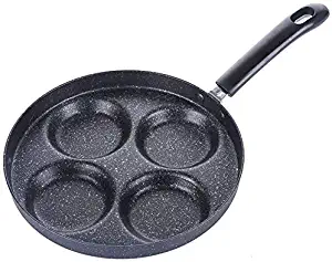 4-Cup Egg Frying Pan, Non Stick Aluminium Alloy Egg Cooker Pan, Fried & Poached Egg Burger Steak Pan, Breakfast Skillet Cooker for Home Kitchen Cooking Tool(24cm,Black)