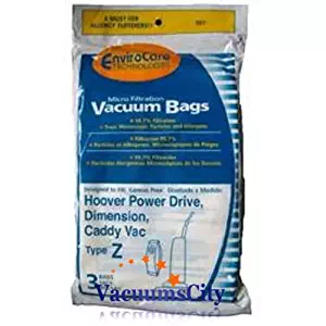 Hoover Power Drive & Caddy Vac Upright Type Z Filter Paper Bags 3 Pk Part # 857