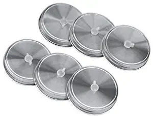 Mason Jar Lids with Straw Hole 18/8 Stainless Steel with Silicone Rings (6 Pack, Wide Mouth) … …