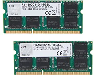 G.SKILL 16GB (2 x 8G) 204-Pin DDR3 SO-DIMM 1600 (PC3 12800) Laptop Memory Model F3-1600C11D-16GSL