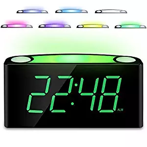 Desk Alarm Clock with 12/24 H, 7-Color Night Light, 7" Digital LED Display with Large Digits, Full Brightness Dimmer, 2 USB Charging Port, AC Powered & Battery Backup Settings for Bedroom, Kids