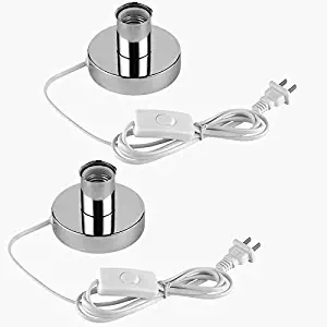 (2PACK) Polished Metal Desktop Lamp Base Ceramic Base Holder 6 ft Cord On/off Switch Plug E26/e27 Screw Base Ideal for CFL lamp table lamp，Himalayan Salt Lamp Cords, (On-Off Switch)