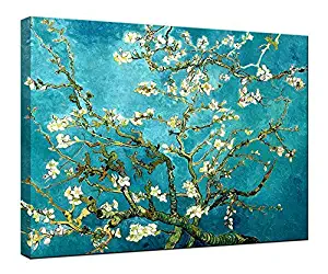 Wieco Art Almond Blossom Modern Framed Floral Giclee Canvas Prints by Van Gogh Famous Oil Paintings Reproduction Flowers Pictures on Canvas Wall Art Ready to Hang for Bedroom Home Decorations