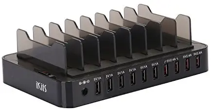 Multiple Phone Charger Station iPad Charging Station-IKITS 11.2A 56W 8-Port Multiple USB Charging Station Desktop Charger with Stand -Smart IC Compatible with iPhone11 Pro 11 Xr XS 8, iPad Pro & More