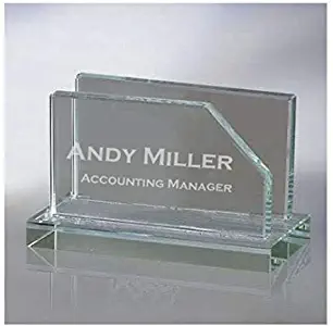Daylor Engraved Glass Business Card Holder for Office Desk Personalized Custom