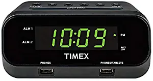 Timex T129B RediSet Dual Alarm Clock with Dual USB Charging and Extreme Battery Backup - Black