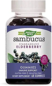 Nature's Way Sambucus Elderberry Gummies, Herbal Supplements with Vitamin C and Zinc, Gluten Free, Vegetarian, 60 Gummies (Packaging May Vary), Pack of 5
