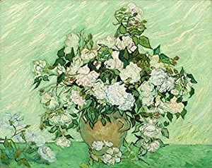 Wieco Art Vase with Pink Roses by Van Gogh Flowers Oil Paintings Reproductions Modern Giclee Canvas Prints Artwork Abstract Floral Pictures Printed on Canvas Wall Art for Bedroom Home Decorations