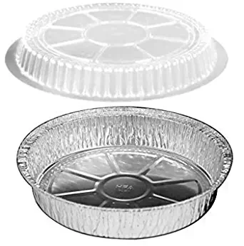 HandiFoil 7" Takeout to-Go Round Disposable Aluminum Foil Pan Sets with Plastic Dome Lids, 10 Count, 7 1/8"x 7 1/8" x 1 1/2" deep