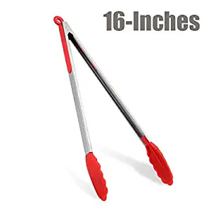 PerHomeAid 34CD5-GL34 Silicone Cooking, Kitchen Food Tongs, 16 Inch, Red