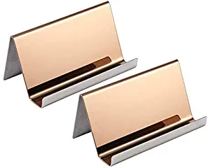 Latomex 2 Pack Stainless Steel Business Cards Holders Desktop Card Display Business Card Rack Organizer (Rose Gold)