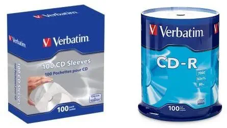 Verbatim CD-R 700MB 52X 100pk Spindle w/ CD/DVD Paper Sleeves-with clear window