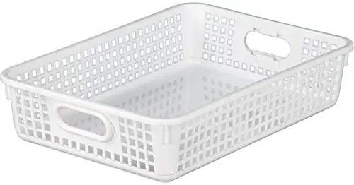 Really Good Stuff Plastic Desktop Paper Storage Baskets for Classroom or Home Use – 14”x10” Plastic Mesh Baskets Keep Papers Crease-Free and Secure – White Basket with White Handles (1 Basket)