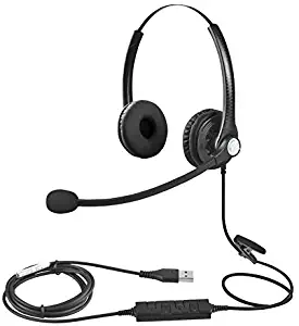 USB Headset with Microphone Double Sided for Business Skype Work from Home Call Center Office Video Conference Computer Laptop PC VOIP Softphone Telephone Noise Cancellating Headset Headphone