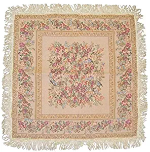 DaDa Bedding Beige Nature Garden Woven Table Cloth Floral Print Motif Square Tapestry - 36