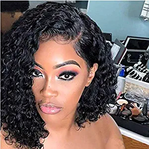 Short Bob Wigs Brazilian Virgin Hair Deep Curly Bob Wigs Lace Front Human Hair Wigs For Black Women 150% Remy Hair Wigs With Baby Hair PrePlucked Hair Line 8 Inches