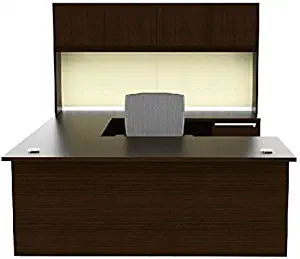 Cherryman Verde Collection 72â€ U Desk Office Suite with 72" Rectangle Desk, 42" Bridge, 72" Credenza, Box/File Suspended Pedestals, 72" 4 Wood Door Storage Hutch - VL-673N