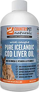 Pure Wild Icelandic Cod Oil for Dogs & Cats (16 oz) - 100% Natural Omega 3 Liquid Pet Food Supplement - EPA & DHA Fatty Acids Promote Healthy Skin & Coat, Stronger Immunity, Improve Joint Function