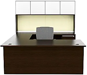 Cherryman Verde Collection 72â€ U Desk Office Suite with 72" Rectangle Desk, 47.25" Bridge, 72" Credenza, Box/Box/File Pedestal, File/File Pedestal, 72" 4 Glass Door Storage Hutch - VL-676N
