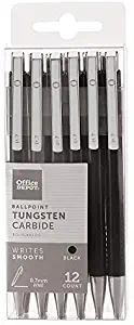 FORAY Pens - Office Depot Tungsten Carbide Retractable Ballpoint Pens, 0.7 Mm, Fine Point, Black Barrel, Black Ink, Pack Of 12