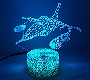 Optical Illusion 3D Aircraft Night Light USB Power Touch Switch LED Decor Table Desk Lamps 7 Colors Changing Lights Children Kids Toy Christmas Xmas Brithday Gift