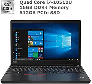 LA Lenovo ThinkPad E15 High Performance Business Laptop: Intel 10th Gen i7-10510U Quad-Core, 16GB RAM, 512GB NVMe SSD, 15.6" FHD 1920x1080 IPS Display, Fingerprint, Win 10 Pro, Black