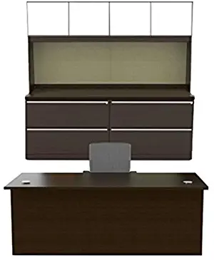 Cherryman Verde Collection 72â€ Office Suite with 72" Rectangular Desk, 72" Credenza with 4 Lateral File Drawers, 72" 4 Glass Door Storage Hutch, Box/Box/File Pedestal, File/File Pedestal - VL-703N