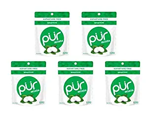 PUR 100% Xylitol Breath Mints, Spearmint, 20 Count (Pack of 5) Sugar-Free + Aspartame Free, Vegan + non GMO