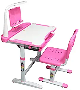 N-G Children Desk, Height Adjustable Kids Study Table and Chair Set, Childs Desk w/Lamp School Student Writing Desk w/Pull Out Drawer Storage,Pencil Case,Bookstand for Boys & Girl