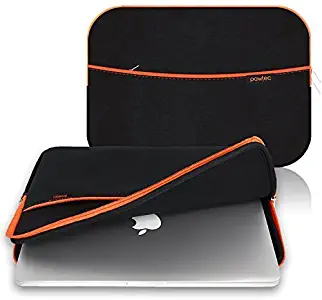 Pawtec Neoprene Sleeve Protective Storage Carrying Case - Compatible with MacBook 13-Inch Pro/Retina/Air - with Extra Storage Pocket for Accessories and Wall Charger (Black)