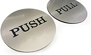 Push Pull Round Door Sign (Brushed Silver)