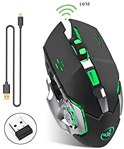 Rechargeable 2.4Ghz Wireless Gaming Mouse with USB Receiver,7 Colors Backlit for MacBook, Computer PC, Laptop (600Mah Lithium Battery) (Black)