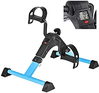 Under Desk Bike Pedal Exerciser with LCD Monitor Resistance and Resistance for Seniors, Stationary Foldable Mini Exercise Bike Pedals Peddler Exerciser for Arms and Legs for Office or Home (Blue)