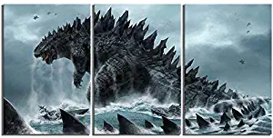 3 Panels Godzilla King Modern Canvas Wall Art Posters Prints Home Decor Painting for Bedroom Living Room (008,16