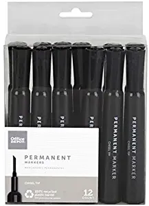 Office Depot 100% Recycled Plastic Permanent Markers, Chisel Point, Black, Pack of 12, OD78737